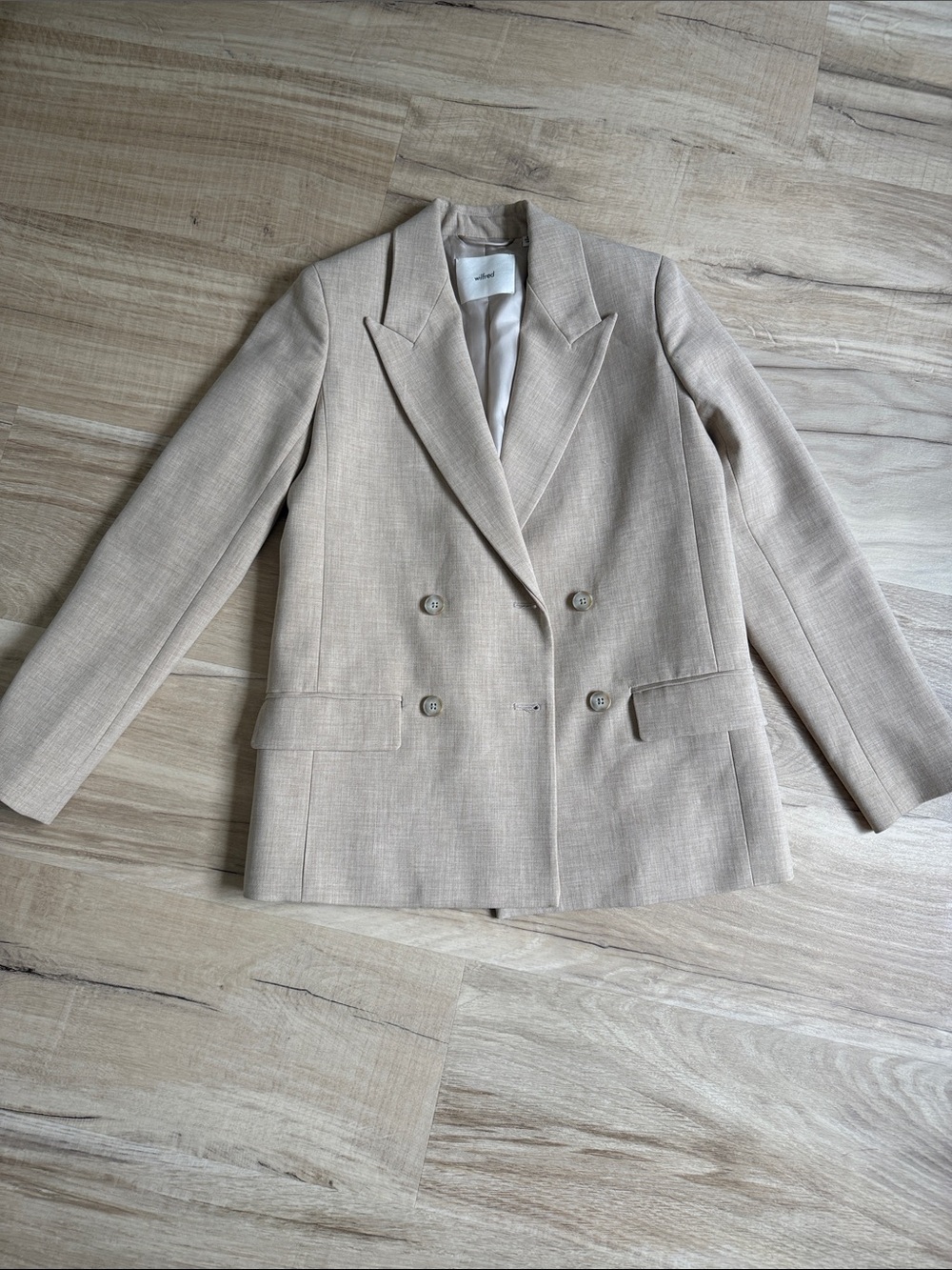 Aritzia Wilfred Double-Breasted Beige Women's Blazer Jacket